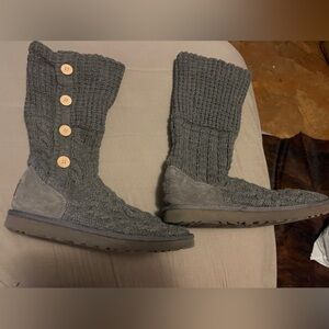 Gray Knit Button-Up Women's Boots